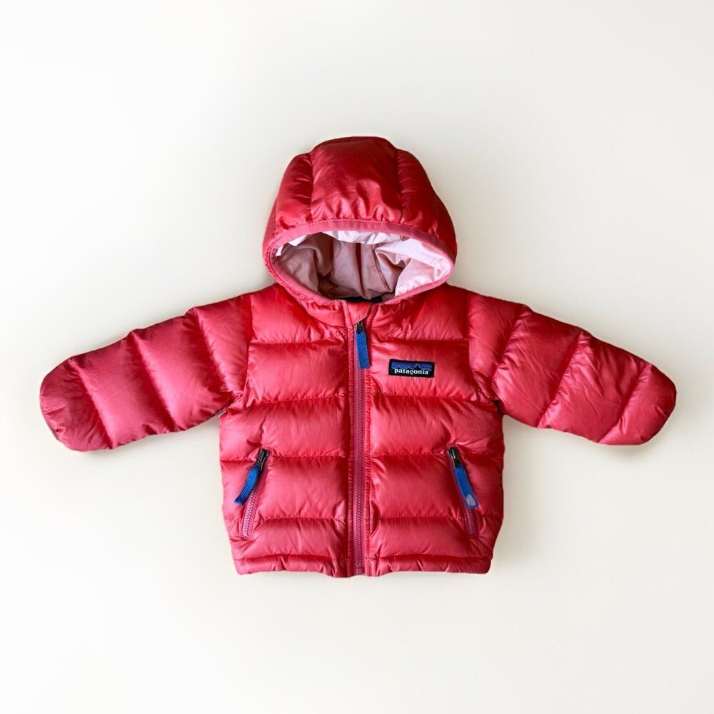 Patagonia Baby Hi Loft Down Sweater Hoody 3-6 Months Pink Full Zip Down Fill